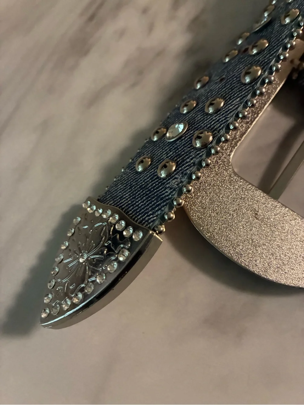 Denim Rhinestone Studded Women's Belt - Blue